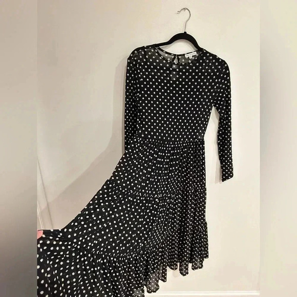 SPIRIT OF GRACE mesh polka dot tiered midi long sleeve dress S Ivy city co - Picture 3 of 9
